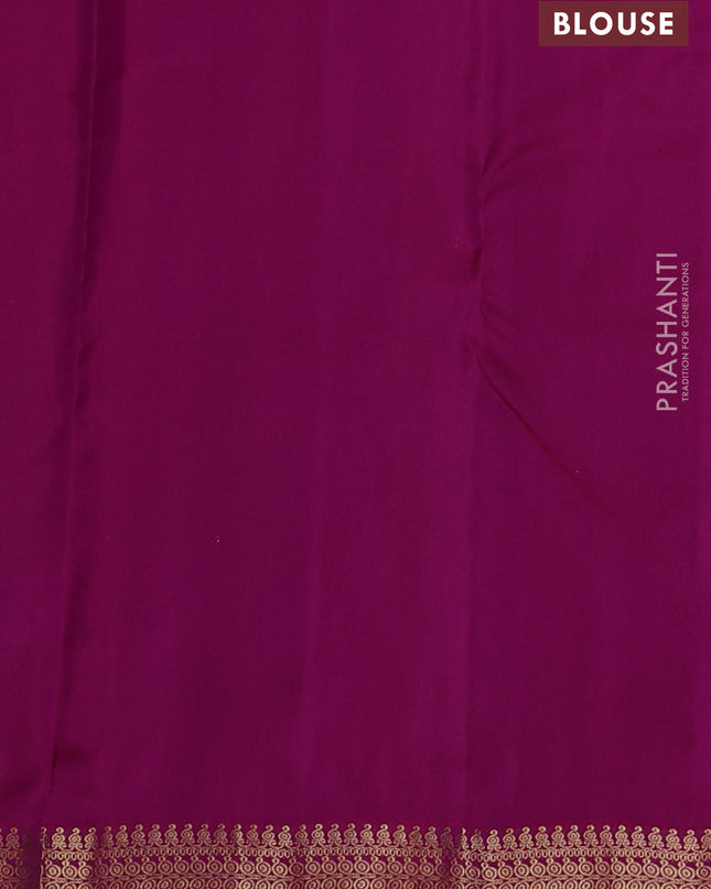 Pure kanchipuram silk saree dual shade of greenish purple and pink with allover zari weaves and rich zari woven border