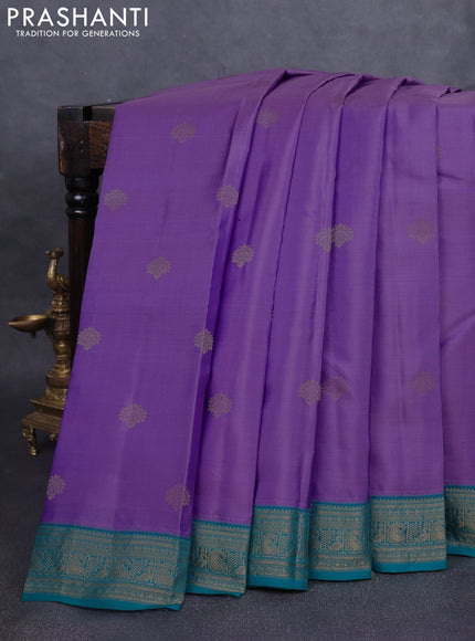 Pure kanchipuram silk saree lavender and teal green with zari woven buttas and rich zari woven border