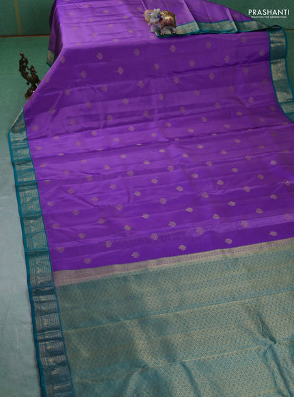 Pure kanchipuram silk saree lavender and teal green with zari woven buttas and rich zari woven border