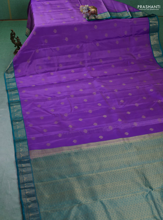 Pure kanchipuram silk saree lavender and teal green with zari woven buttas and rich zari woven border