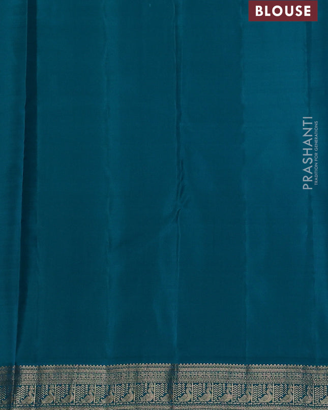 Pure kanchipuram silk saree lavender and teal green with zari woven buttas and rich zari woven border