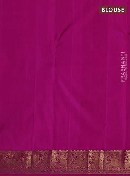 Pure kanchipuram silk saree dual tone greenish purple and pink with allover zari woven buttas and zari woven annam border