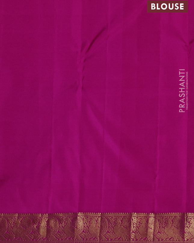 Pure kanchipuram silk saree dual tone greenish purple and pink with allover zari woven buttas and zari woven annam border