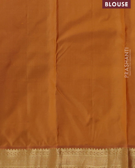 Pure kanchipuram silk saree black and dark mustard with annam & rudhraksha zari woven buttas and zari woven korvai border