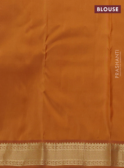 Pure kanchipuram silk saree cream and dark mustard with annam & rudhraksha zari woven buttas and zari woven korvai border