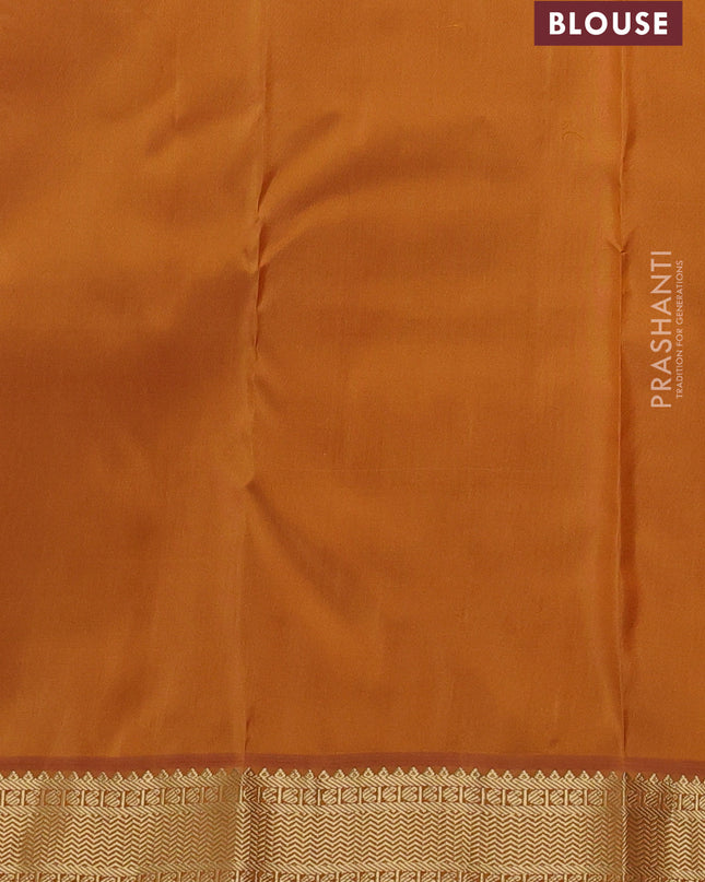 Pure kanchipuram silk saree cream and dark mustard with annam & rudhraksha zari woven buttas and zari woven korvai border