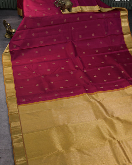 Pure kanchipuram silk saree pink and dark mustard with annam & rudhraksha zari woven buttas and zari woven korvai border