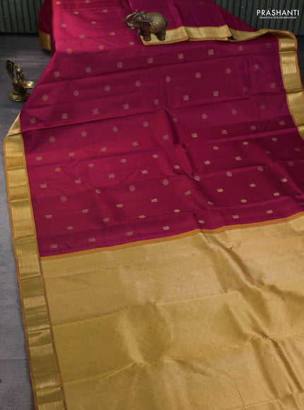 Pure kanchipuram silk saree pink and dark mustard with annam & rudhraksha zari woven buttas and zari woven korvai border