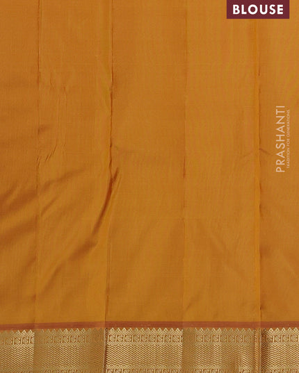 Pure kanchipuram silk saree pink and dark mustard with annam & rudhraksha zari woven buttas and zari woven korvai border