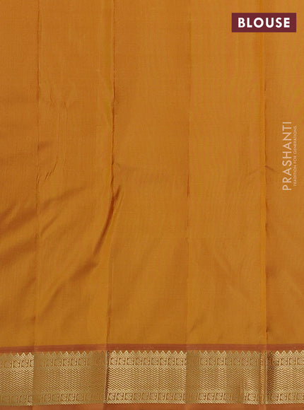 Pure kanchipuram silk saree pink and dark mustard with annam & rudhraksha zari woven buttas and zari woven korvai border