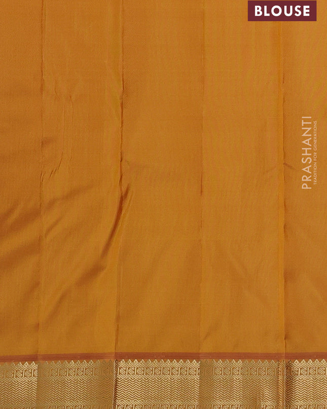 Pure kanchipuram silk saree pink and dark mustard with annam & rudhraksha zari woven buttas and zari woven korvai border