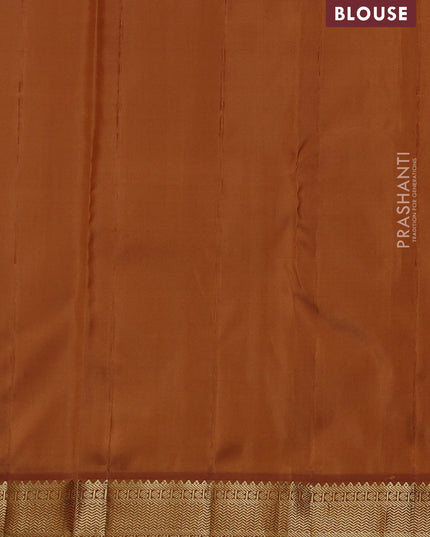 Pure kanchipuram silk saree pastel green and dark mustard with annam & rudhraksha zari woven buttas and zari woven korvai border