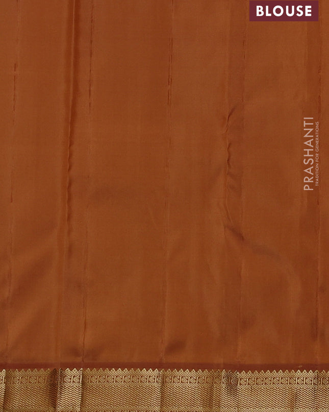 Pure kanchipuram silk saree pastel green and dark mustard with annam & rudhraksha zari woven buttas and zari woven korvai border