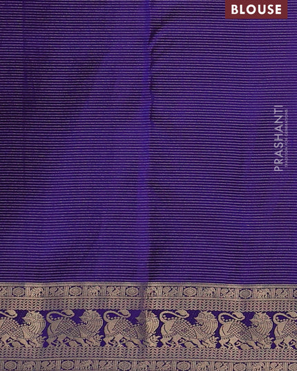 Pure kanchipuram silk saree blue and dual tone deep purple with allover vairaosi pattern & buttas and rich vansingaram zari woven border
