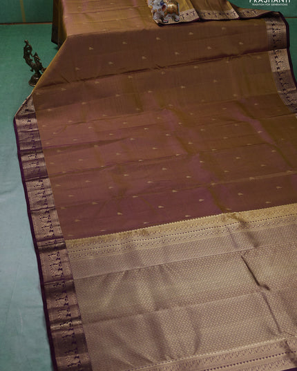 Pure kanchipuram silk saree mehendi green and wine shade with allover vairaosi pattern & buttas and rich vansingaram zari woven border