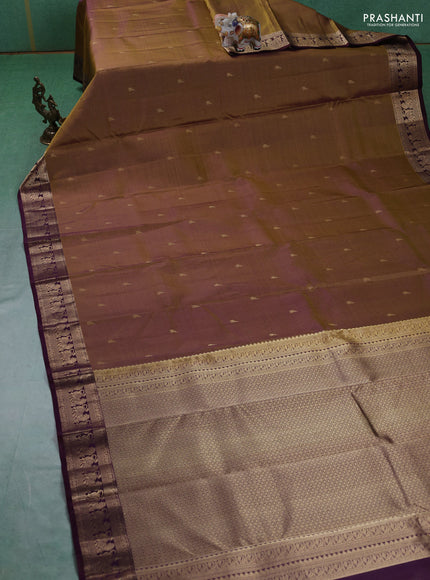 Pure kanchipuram silk saree mehendi green and wine shade with allover vairaosi pattern & buttas and rich vansingaram zari woven border