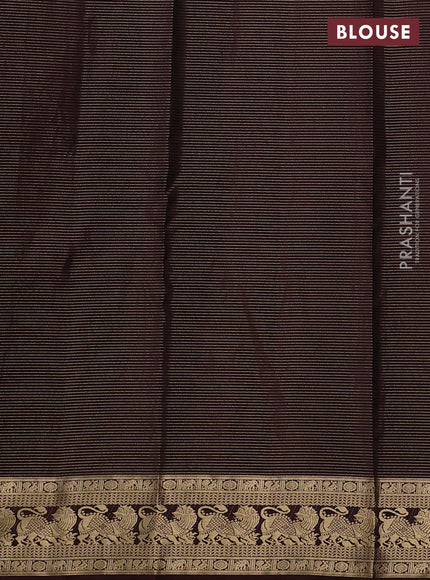 Pure kanchipuram silk saree green and coffee brown with allover vairaosi pattern & buttas and rich vansingaram zari woven border