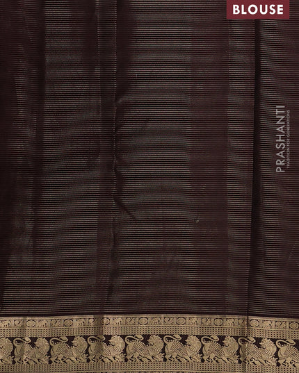 Pure kanchipuram silk saree rust shade and coffee brown with allover vairaosi pattern & buttas and rich vansingaram zari woven border