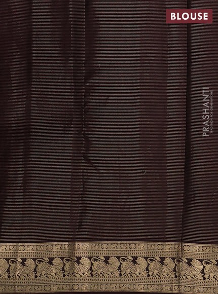 Pure kanchipuram silk saree rust shade and coffee brown with allover vairaosi pattern & buttas and rich vansingaram zari woven border
