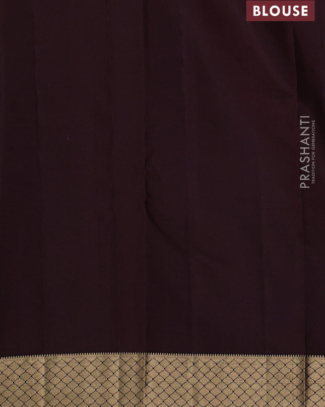 Pure kanchipuram silk saree grey and coffee brown with zari woven temple buttas and rich zari woven border