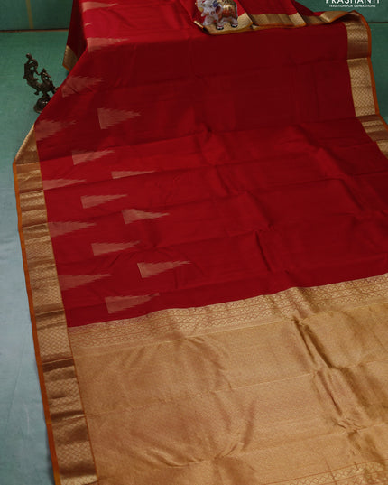 Pure kanchipuram silk saree red and mustard yellow with zari woven temple buttas and rich zari woven border