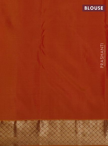 Pure kanchipuram silk saree red and mustard yellow with zari woven temple buttas and rich zari woven border