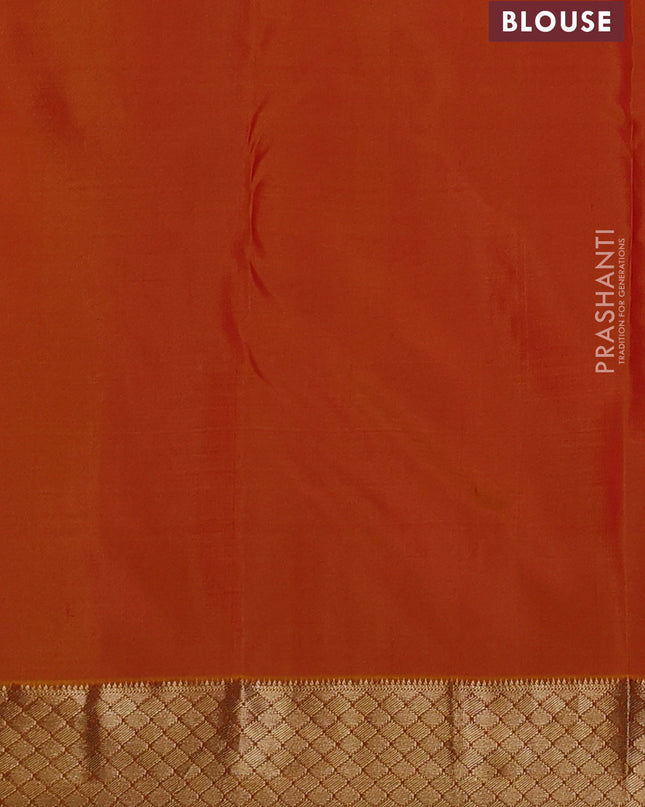Pure kanchipuram silk saree red and mustard yellow with zari woven temple buttas and rich zari woven border