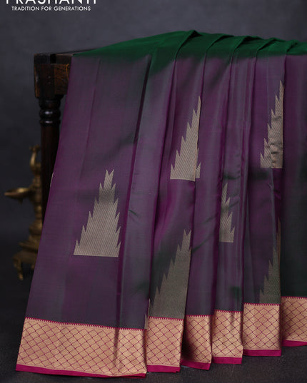 Pure kanchipuram silk saree dual tone greenish purple and pink with zari woven temple buttas and rich zari woven border
