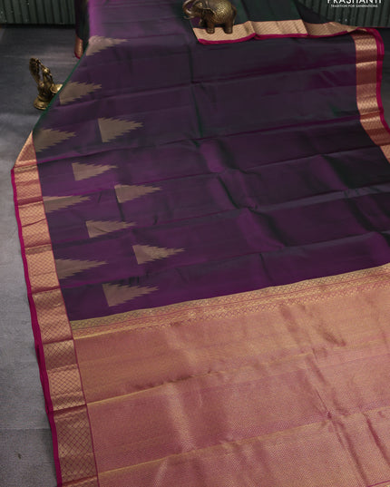 Pure kanchipuram silk saree dual tone greenish purple and pink with zari woven temple buttas and rich zari woven border