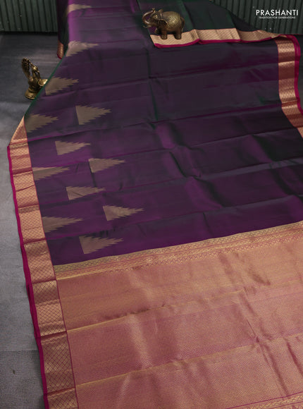 Pure kanchipuram silk saree dual tone greenish purple and pink with zari woven temple buttas and rich zari woven border