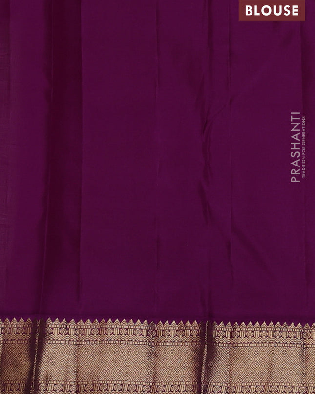 Pure kanchipuram silk saree elaichi green and purple with zari woven buttas and zari woven korvai border