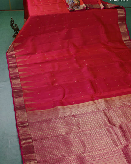 Pure kanchipuram silk saree dual tone pinkish orange and pink with zari woven temple buttas and rich zari woven border
