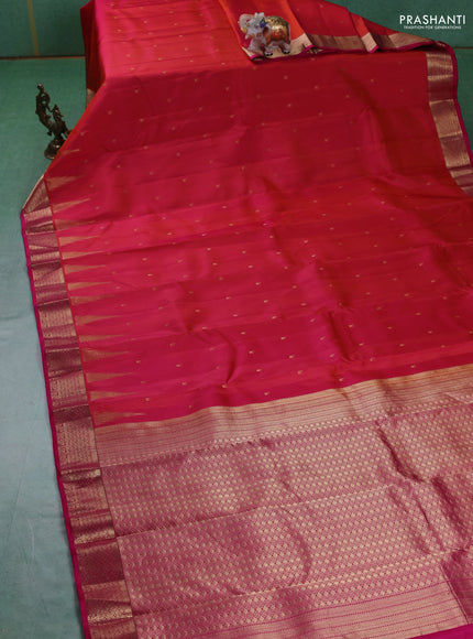 Pure kanchipuram silk saree dual tone pinkish orange and pink with zari woven temple buttas and rich zari woven border
