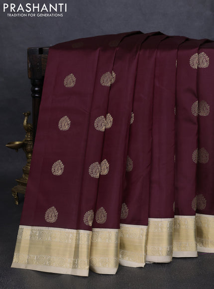 Pure kanchipuram silk saree deep maroon and cream with annam zari woven buttas and zari woven korvai border