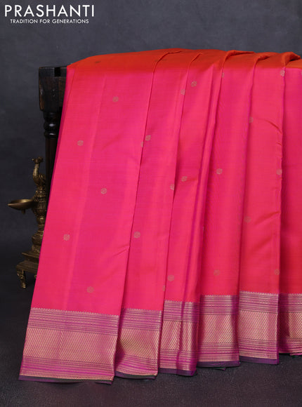 Pure kanchipuram silk saree dual tone pink and purple with zari woven buttas and zari woven border