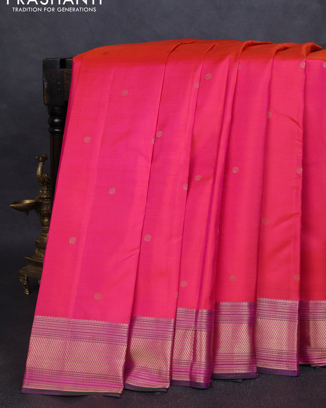 Pure kanchipuram silk saree dual tone pink and purple with zari woven buttas and zari woven border