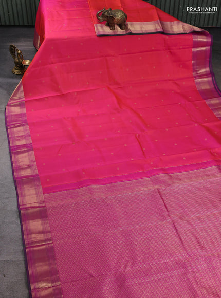 Pure kanchipuram silk saree dual tone pink and purple with zari woven buttas and zari woven border