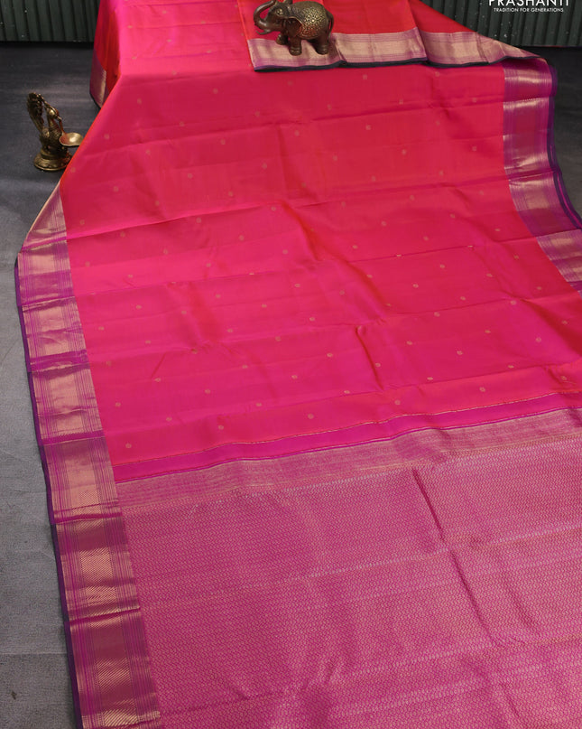 Pure kanchipuram silk saree dual tone pink and purple with zari woven buttas and zari woven border