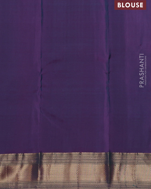 Pure kanchipuram silk saree teal green and purple with zari woven buttas and zari woven border