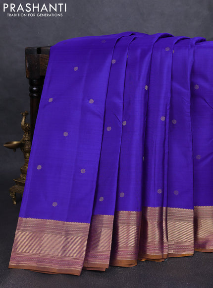 Pure kanchipuram silk saree blue and dark mustard with zari woven buttas and zari woven border