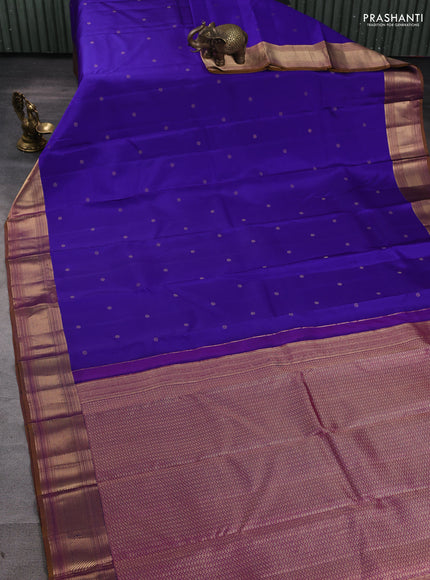 Pure kanchipuram silk saree blue and dark mustard with zari woven buttas and zari woven border