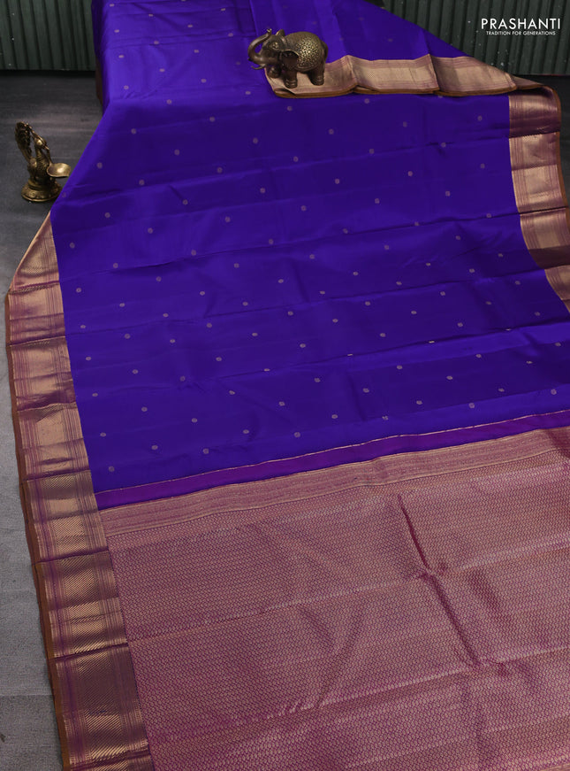 Pure kanchipuram silk saree blue and dark mustard with zari woven buttas and zari woven border