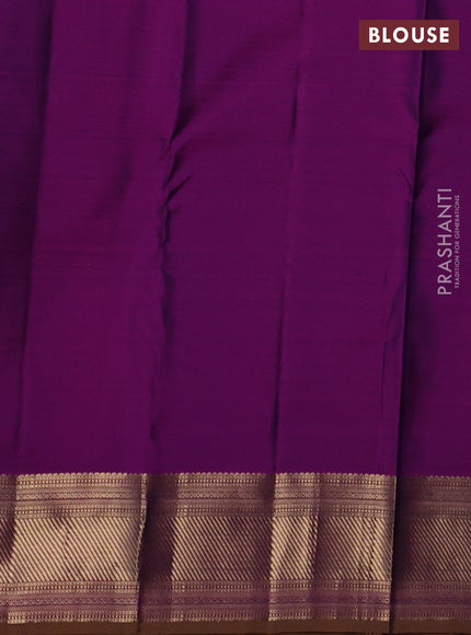 Pure kanchipuram silk saree blue and dark mustard with zari woven buttas and zari woven border