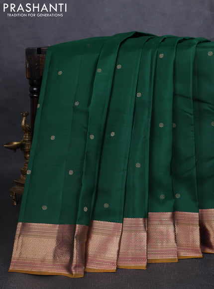 Pure kanchipuram silk saree green and dark mustard with zari woven buttas and zari woven border