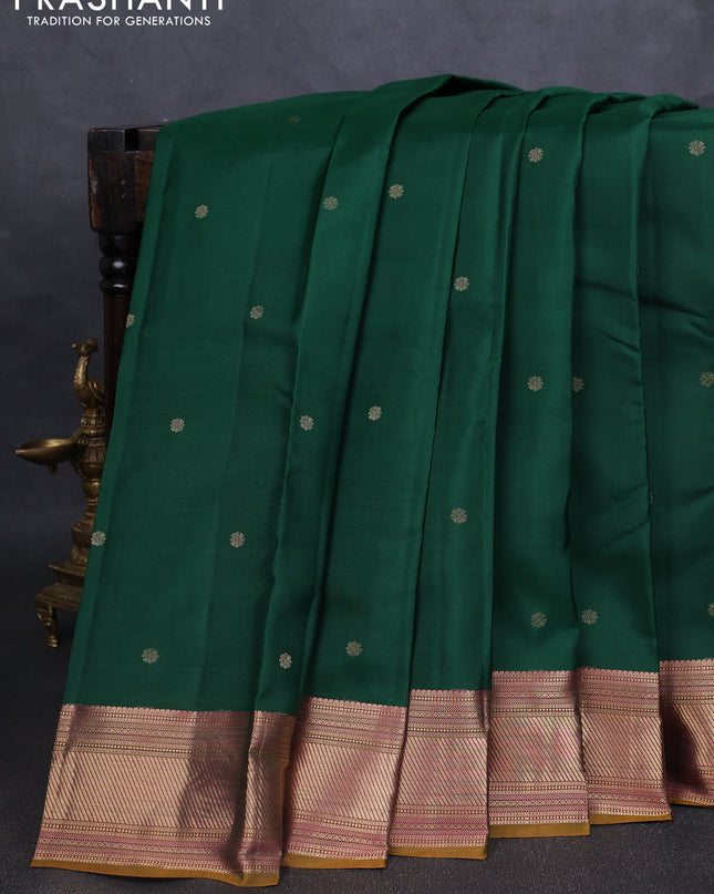 Pure kanchipuram silk saree green and dark mustard with zari woven buttas and zari woven border