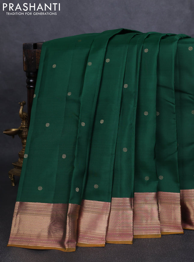 Pure kanchipuram silk saree green and dark mustard with zari woven buttas and zari woven border
