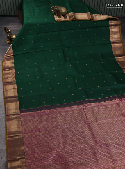 Pure kanchipuram silk saree green and dark mustard with zari woven buttas and zari woven border