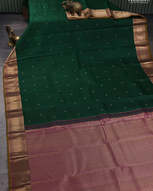 Pure kanchipuram silk saree green and dark mustard with zari woven buttas and zari woven border