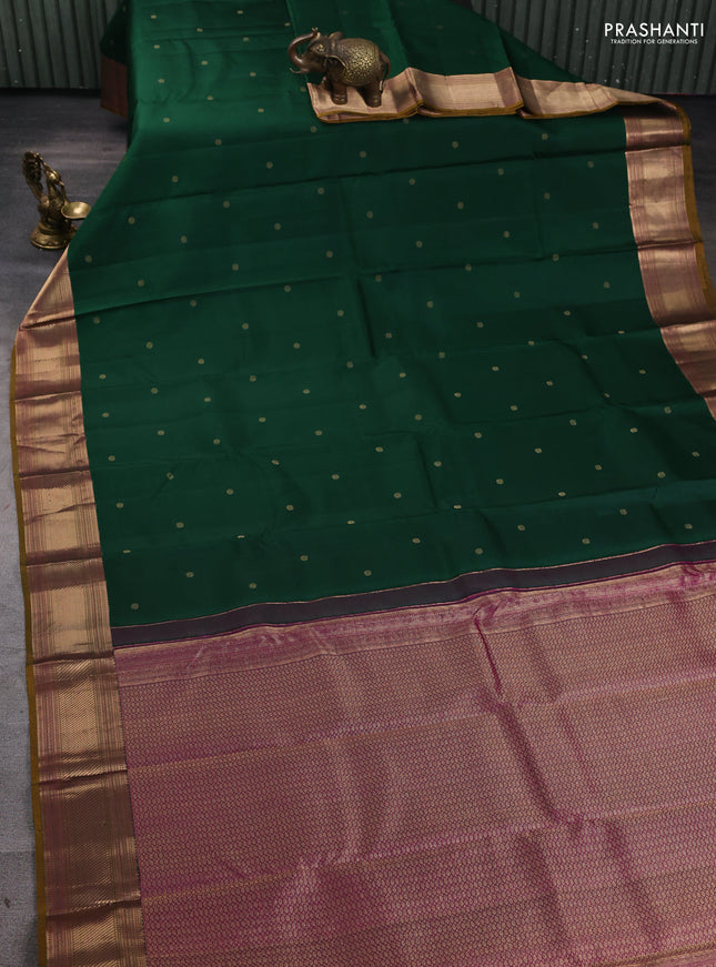 Pure kanchipuram silk saree green and dark mustard with zari woven buttas and zari woven border