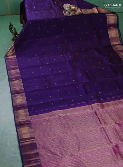 Pure kanchipuram silk saree dark purple and dual shade of green with zari woven buttas and zari woven border